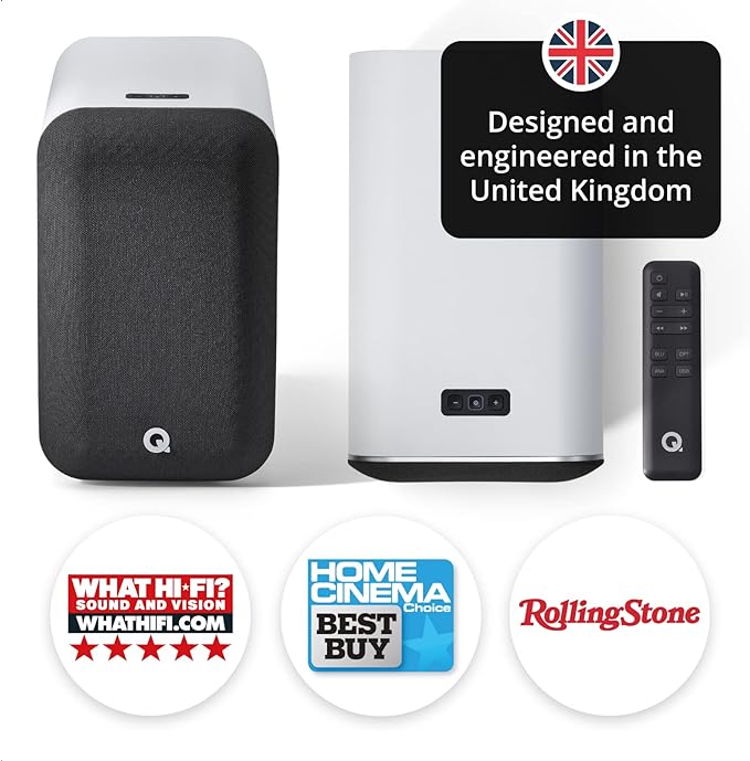 Q Acoustics M20 Bluetooth Speakers HD Wireless Speakers Music System White - Tweeter 0.9", Mid Bass/Driver 4.9", Freq. Response 55Hz–22kHz, Crossover Freq. 2.4kHz - Powered