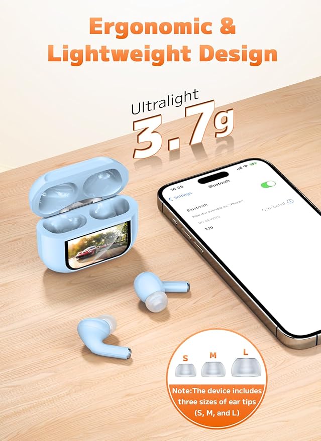 Wireless Earbuds, ANC/ENC Noise Cancelling Headphones with Smart Touchscreen Case, 48H Playtime, Bass Stereo Sound, Bluetooth 5.4 Ear Buds for Laptop, Android/iOS, Pad