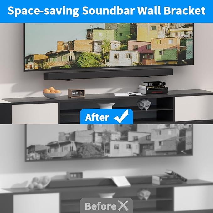 suptek Universal Soundbar Wall Mount Shelf – Wall Mount Bracket for Sony, Samsung, Vizio, LG, Sonos Sound Bars – Under TV Mounting, Space-Saving Design (SBR001GDLB)