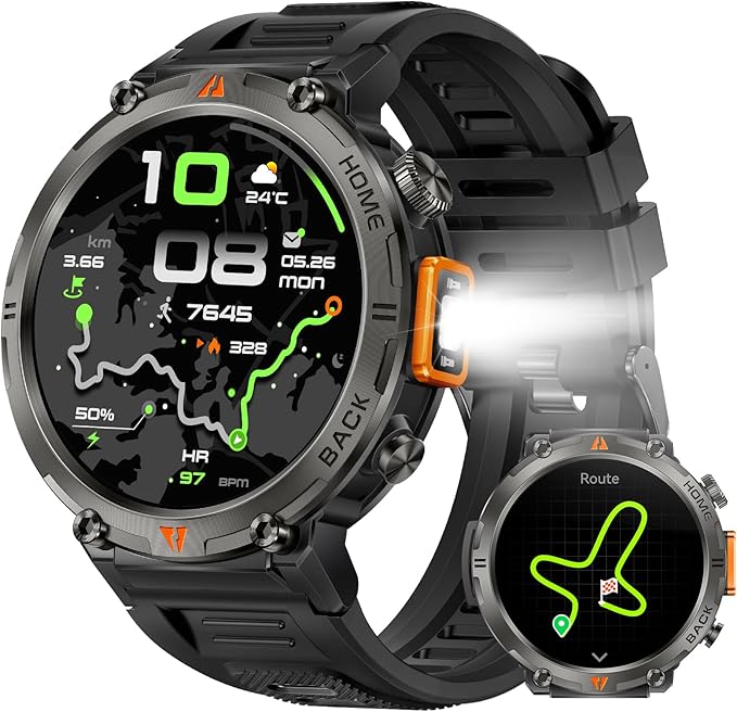 Military Smart Watches for Men Built-in GPS 3ATM Waterproof with Call/LED Flashlight, 1.45" Rugged Tactical Smartwatch with Compass, Fitness Tracker with HR/SPO2/Sleep Monitor for iPhone Android
