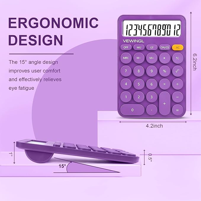 Standard Calculator 12 Digit,6.2 * 4.2in Desktop Large Display and Buttons,Calculator with Large LCD Display for Office,School, Home & Business Use,Automatic Sleep,15 °Tilt Screen