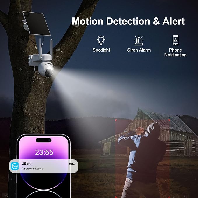 4G LTE Cellular Security Camera Wireless Outdoor, No WiFi Security Camera with Solar Panel, Off Grid Cell Camera for Jobsite, Built-in SIM Card