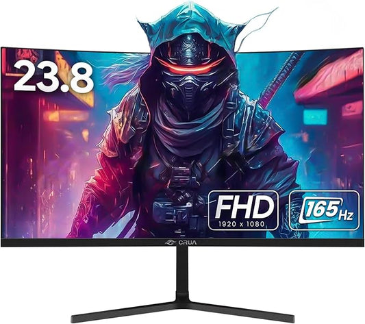 CRUA 24 Inch Curved Gaming Monitor, 144hz/165hz FHD 1080P Frameless Computer Monitor, PC Monitors Support AMD Freesync, 99% sRGB, DP, HDMI, Compatible Wall Mountable Installs-Black