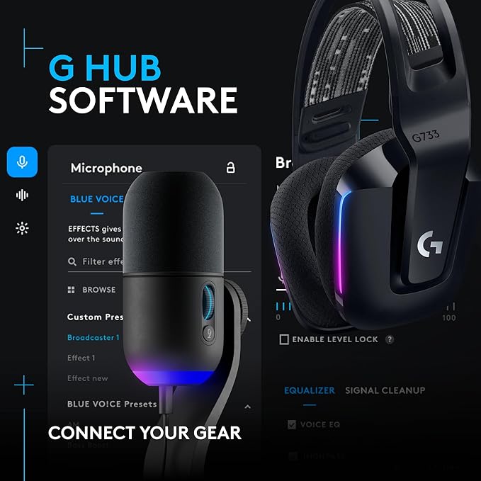 Logitech G733 Lightspeed Wireless Gaming Headset +Yeti GX Dynamic RGB Gaming Microphone with LIGHTSYNC, USB - Black