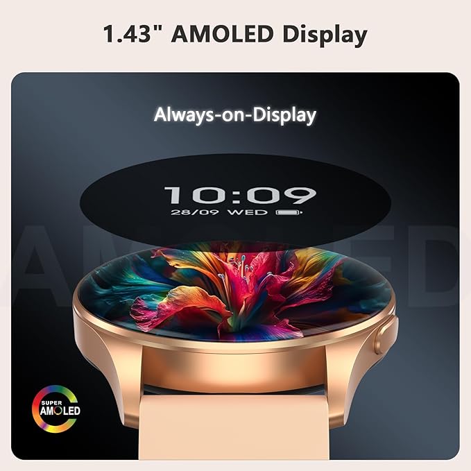 Blackview Smart Watch for Women(Make/Answer Calls), 1.43''AMOLED Touchscreen Fitness Tracker with 100+ Sports Modes, Heart Rate/SpO2/Sleep Monitor/2 Straps, Smartwatch for iPhone & Android