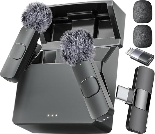 Mini Mic Pro (Latest Model - Wireless Microphone for iPhone, iPad, Android, Lavalier Microphone for Video Recording - iPhone Mic Crystal Clear Recording with USB-C (with Charging Case)