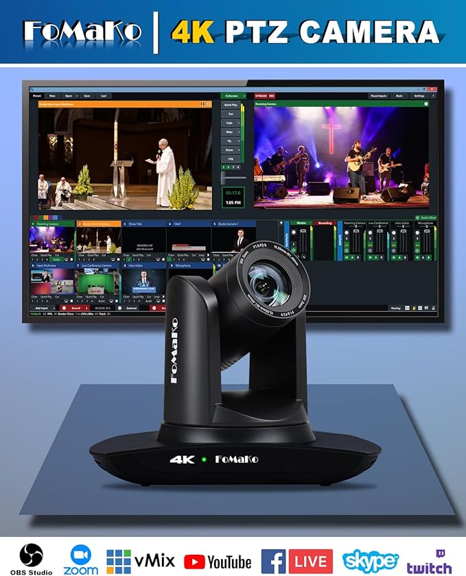 FoMaKo 4K 20X PTZ Camera HDMI AI Auto-Tracking PTZ Camera,for Church Worship Education Conference Events,NDI 6 & NDI HX3 Certified(K20UHx3+KC608 Pro)