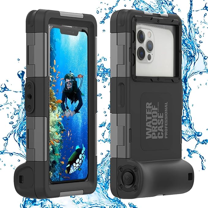 Waterproof Underwater Snorkeling Diving Phone Case for iPhone 16/15/14/13/12/11 Pro Max Mini and Galaxy S25/S24/S23/S22/S21 Ultra Plus Professional [15m/50ft] Photo Video Cover (SG Black)