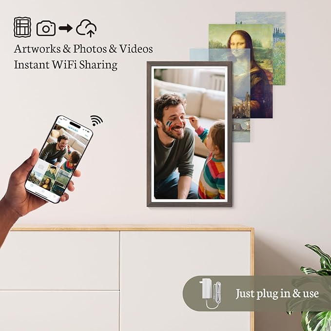 BSIMB Large Digital Picture Frame 24 Inch, 1920x1080 FHD WiFi Digital Photo Frame Electronic 32GB, Wall Mount Included, Share Pictures/Videos via App Easy Setup Gifts for Mom(Non-Touch), Dark Wood