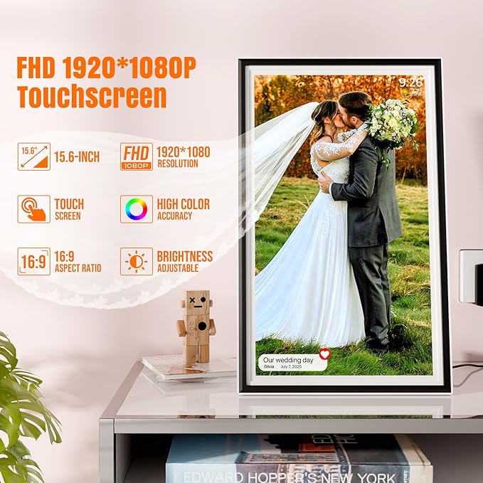 Smart WiFi Digital Picture Frame - 15.6-inch Full HD Touchscreen, 64GB Electronic Photo Frame Wall Mountable for Home Decor, Supports USB&SD Card, Share Precious Memories via Frameo App Anywhere