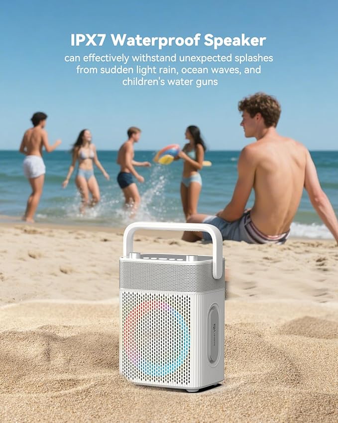 Portable Bluetooth Speaker with Light, Waterproof Karaoke Machine for Adults & Kids, Loud Sound and Deep Bass, Up to 8H Playtime, Support Bluetooth/AUX/USB for Home, Party, Outdoor and Travel