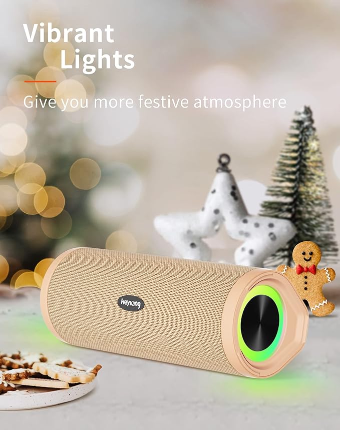 HEYSONG Portable Bluetooth Speaker, Waterproof Wireless Shower Outdoor Speakers, IPX7 Floating, 5000mAh, TF Card, Good Bass, Loud Sound for Beach, Pool, Kayak Accessories, Gifts for Men-Apricot