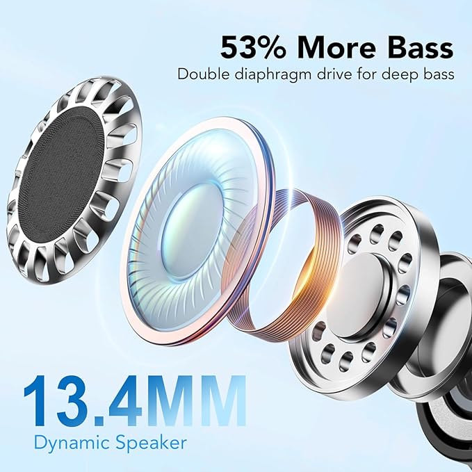 Wireless Earbuds, 2025 New Bluetooth 5.4 Headphones HiFi Stereo with 4 ENC Mic, 40H Mini Ear Buds In-Ear Noise Cancelling Earbuds with LED Screen, Ultra Light Bluetooth Earphones Black for Android iOS