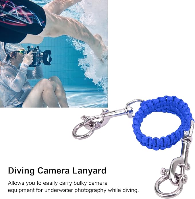 Alomejor Diving Camera Lanyard with Heavy Duty 360° Flexible Rotation Clips for Cameras and Dive Lights(sapphire)