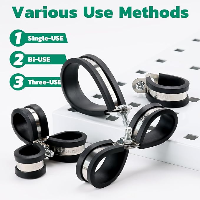125PCS Cable Clamp,12 Sizes Stainless Steel Rubber Coated Cushioned Insulated Cable Clamps Assortment Kit-Metal Wire Clamps,Cable Clips,Pipe Clamps
