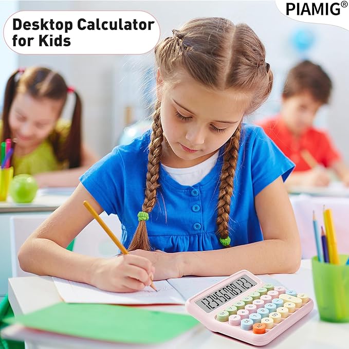 Mechanical Calculator with Large LCD Display, 12 Digits Big Button Easy to Use Auto Power Off Desktop Calculator for Home, Office & School (Pink)