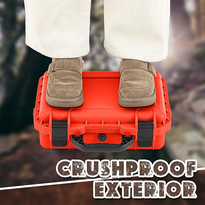 8.5 x 6.5 x 3.7 Inch Waterproof Hard Case with DIY Customizable Foam Insert Portable Protective Case with Knife for Camera Drones Equipments Tools Test Instruments (Reddish Orange)