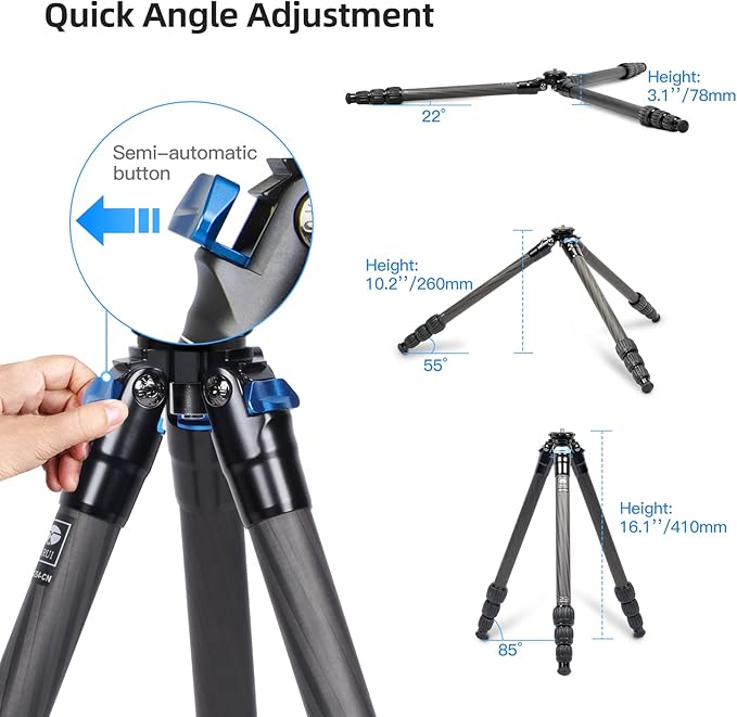 SIRUI 47.2" Carbon Fiber Tripod, Lightweight Compact Camera Tripod for Travel, 4-Section Legs, Twist Locks, Detachable Steel Spikes, Loads up to 26.5lbs/12kg