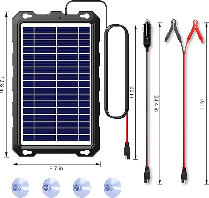 POWOXI Upgraded 7.5W-Solar-Battery-Trickle-Charger-Maintainer-12V Portable Waterproof Solar Panel Trickle Charging Kit for Car, Automotive, Motorcycle, Boat, Marine, RV,Trailer, Snowmobile, etc.