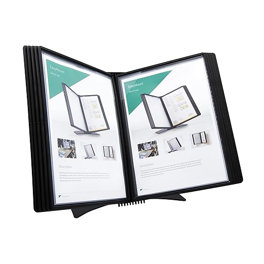 Tarifold DJOIS Desktop Reference & Display System - Durable Metal Base & Polypropylene - Letter-Size - 10 Double-Sided Pockets - 20 Sheet Capacity - Easy-Load - Made in France - Black