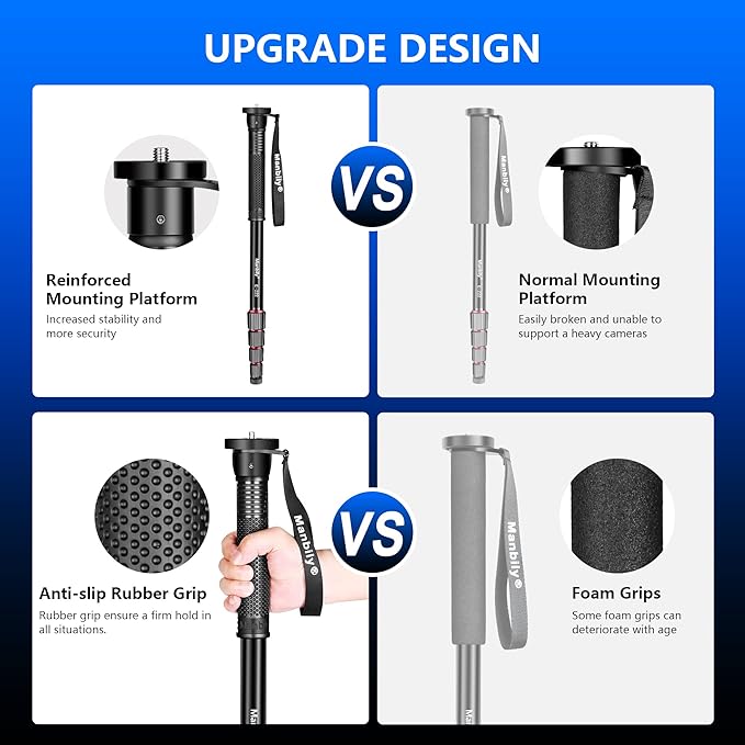 Manbily 65-Inch Camera Monopod, 5 Sections Aluminum Travel Monopod for Canon Nikon Sony DSLR Cameras Video Camcorder, Compact Portable Lightweight（E-222） (Red)