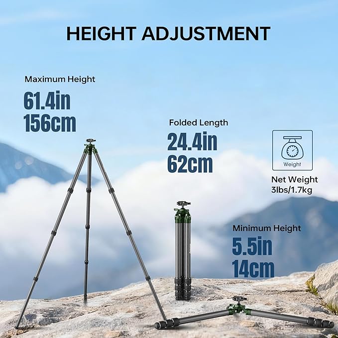 Manbily Shooting Tripod, Carbon Fiber Hunting Tripod with 32mm Legs and 38mm Ball, Picatinny to Arca Swiss Adapters, Max Load 44lbs (QM-324PA)