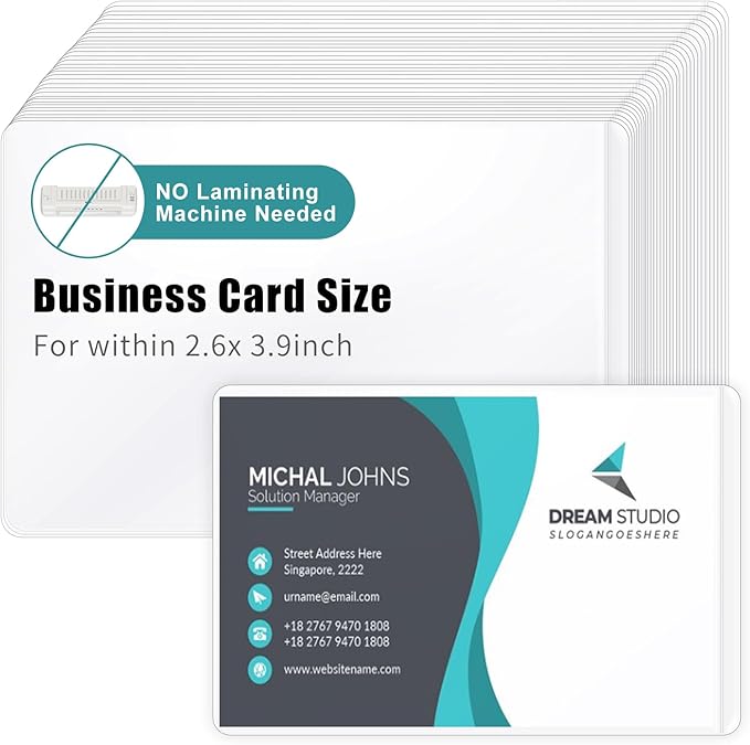 100 Sheets Self Seal Laminating Pouches Business Card Size 2.6x3.9inch Self Adhesive Laminating Sheets Gloss Finish No Laminating Machine Needed for Id Card Small Card