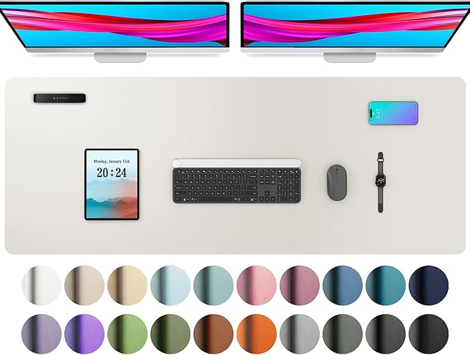 Aothia Leather Desk Pad Protector, Mouse Pad,Office Desk Mat, Non-Slip PU Leather Desk Blotter, Laptop Desk Pad, Waterproof Desk Writing Pad for Office and Home (48"x17", Off-White)