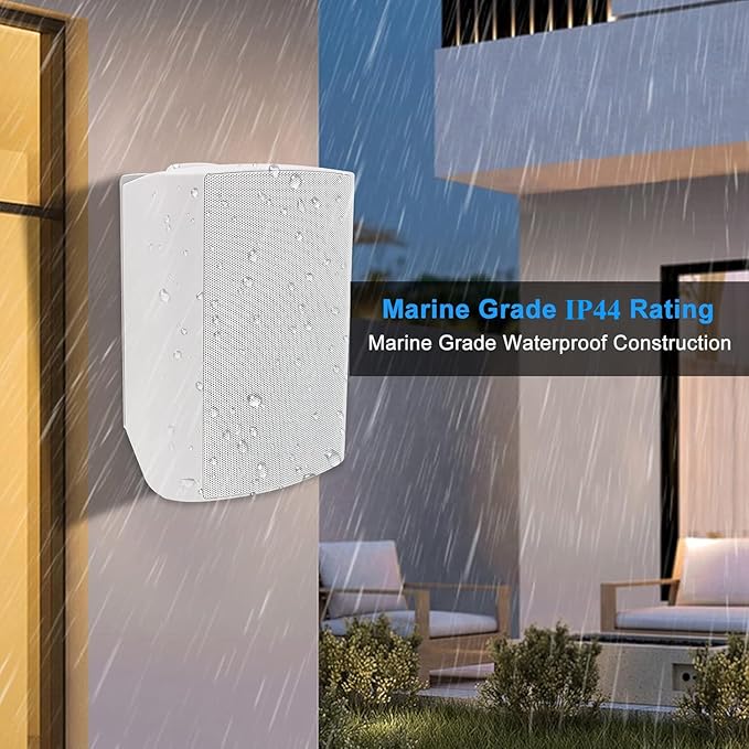 Herdio 6.5 Inches Outdoor Speakers Wired Waterproof Passive,Wall Mount Speakers with 800 Watts Powerful Bass for Home Patio Garden Covered Deck,All-Weather Durability,White(2 Pairs)