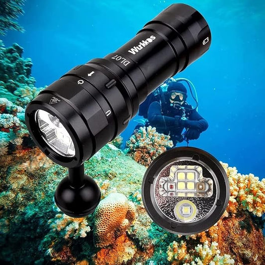Wurkkos DL07 Dive Light 3000LM,100M Dive Flashlight 90CRI Scuba Dive Light Rechargeable Diving Light Underwater Video Light with Ball Joint Rotary Switch Submarine Light