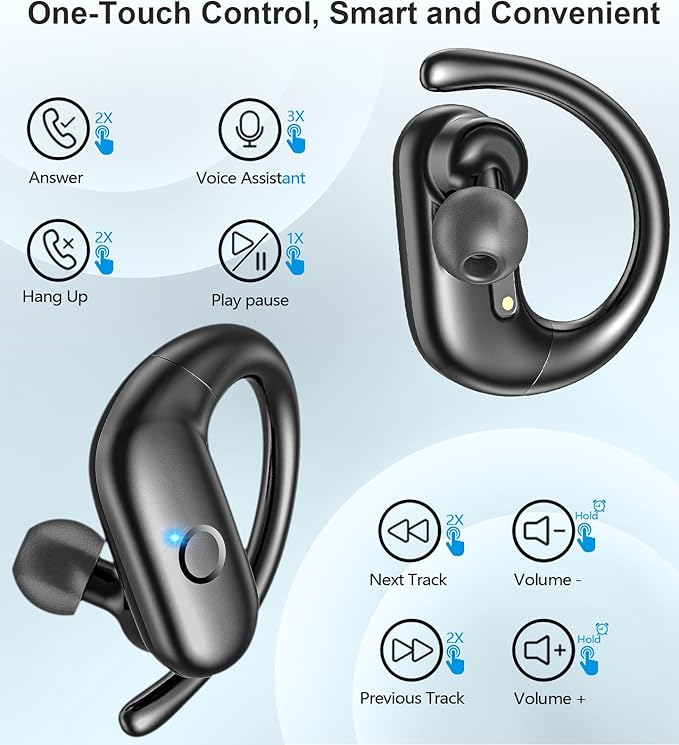 MOZOTER Wireless Earbuds Bluetooth Headphones Sport,Over Ear Buds with Deep Bass Sound,60Hr Playtime Earphones Redesigned Comfort Fit with Earhooks for Running,Meeting,Workout-Black
