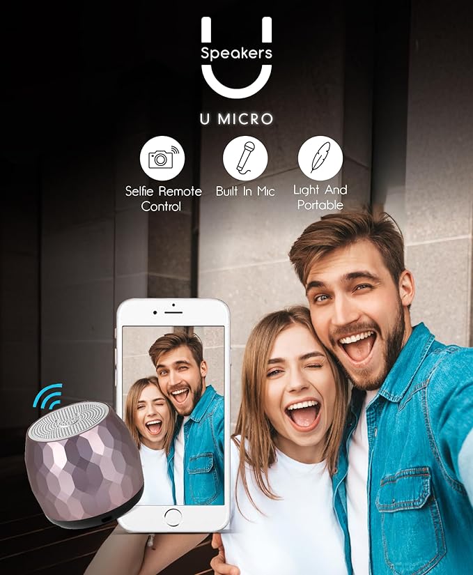 Fashionit U Micro - Small Bluetooth Speaker | Coin-Sized Speakers Bluetooth Wireless with Built-in Mic & Remote Shutter | Portable Rich Sound for Travel, Shower, Beach | Glam Lilac