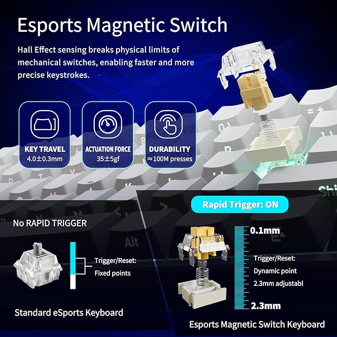 Mini 60% Mechanical Gaming Keyboard Wired, YK61 Hall Effect Magnetic Switch, Adjustable Actuation Rapid Trigger Mode, 8K Hz Polling Rate, Hot-Swap, 61 Keys RGB Backlit Side Printed PBT Keycaps