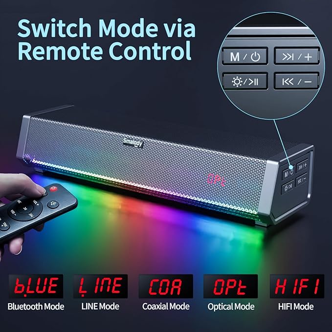 Smalody TV Speakers, Home Theater Speaker Wireless Audio Sound Bar TV Speaker + Bass Subwoofer, Bluetooth Enabled/Optical/AUX/COAXIAL Inputs/Remote Control