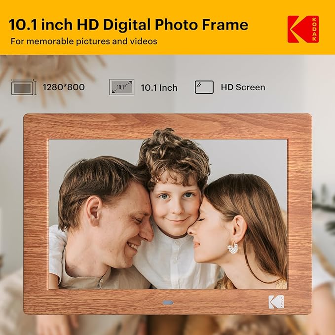 KODAK Digital Picture Frame with Remote Control, 10.1 Inch Digital Picture Frame with 1280x800 IPS HD, Wall Mountable Programmable Auto On/Off, NO WiFi