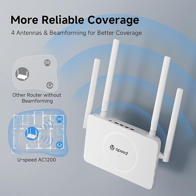 AC1200 WiFi Router Dual Band Wireless Internet Router, Wireless Speed Up to 1.2 Gbps, Gigabit Ethernet Ports, Support Bridge/Repeater Mode, Guest Network, IPV6, EasyMesh, Parental Controls