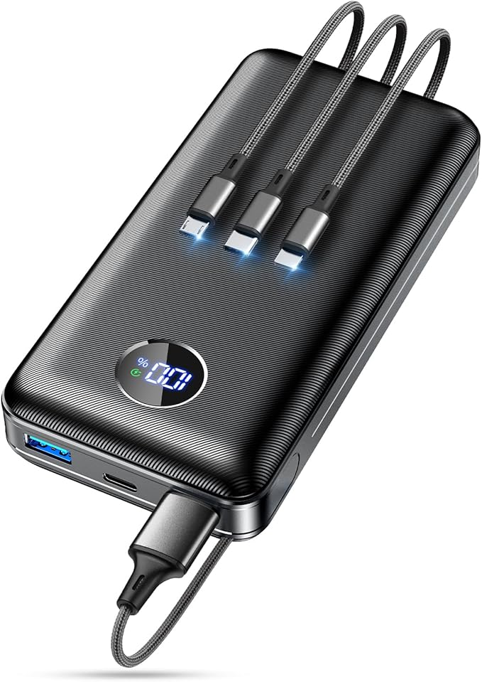 Portable Charger Power Bank - 60,000mAh Battery Pack, 22.5W Fast Charging Phone Charger with USB-C/iOS/Micro-USB Cable, Powerbank for iPhone 17 16 15 14 13 Samsung Google,for Travel Camping Essentials