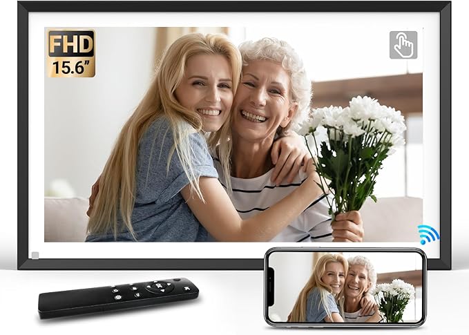 BSIMB 15.6 Inch Digital Picture Frame, 64GB FHD Large Digital Photo Frame WiFi Photo Frame Electronic Touchscreen Remote Control, Share Videos and Photos via App/USB/SD Card, Gift for Mom