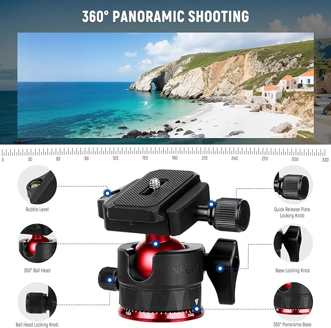 NEEWER Basics Travel Tripod for Camera, 72" Compact Lightweight Portable DSLR Stand, Ball Head, Arca Type QR Plate, Cell Phone Holder Compatible with iPhone Video Recording, Max Load 13.2 lbs, TP14