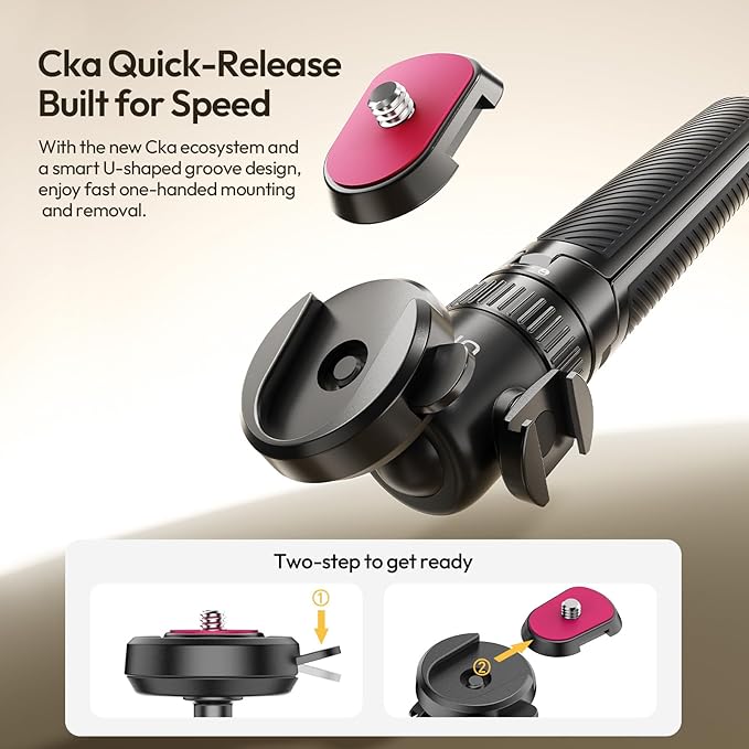 ULANZI MT90 Tripod Selfie Stick Vlog Stand with Cka Quick Release w Ballhead w Cold Shoe, Camera Desktop Tripod Handle Grip for GoPro Hero, Insta360, DJI Osmo Pocket/Action/360, Small Cameras