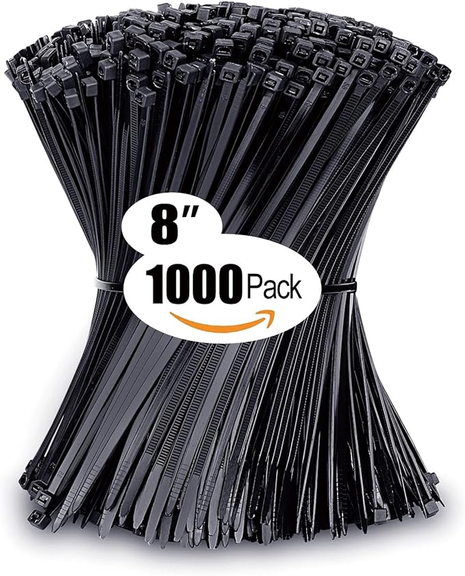 Zip Ties 8 inch with 40 lb Tensile Strength, Black Cable ties, 1000 Pack, ANOSON