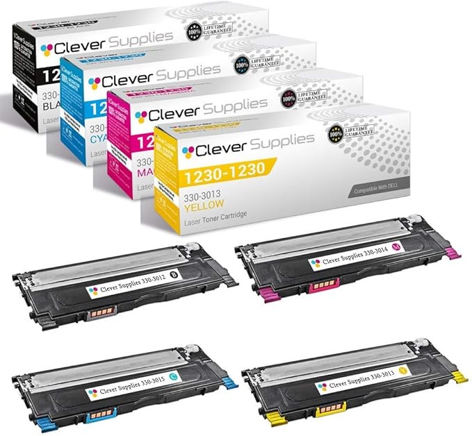 CS Replacement Toner Cartridge Compatible with Dell 1230 330-3012 Set 330-3015 Cyan 330-3014 Magenta 330-3013 Yellow Color Laser 1230 Color Laser 1235 Color Laser 1235c 4 Color Set