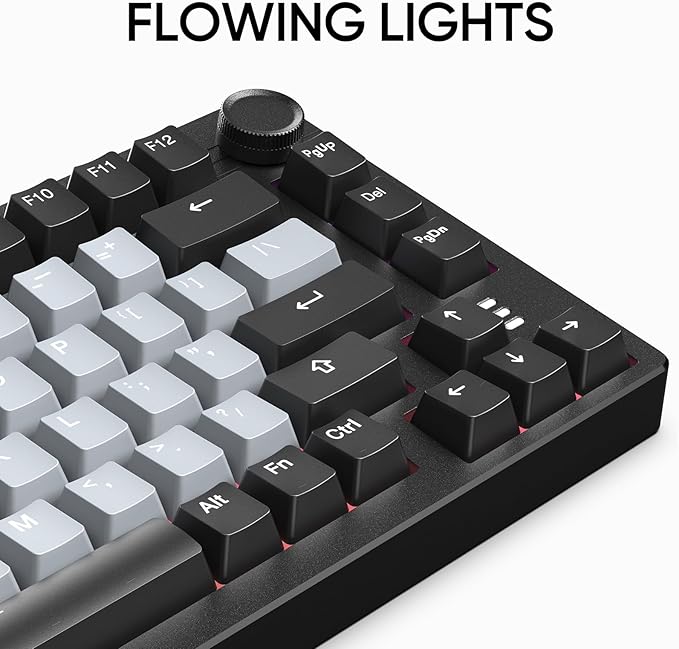 ARZOPA 75% Mechanical Gaming Keyboard Wired, Rainbow Backlit 81 Keys, Gasket Mount, Linear Red Switch, Compact, Volume Knob