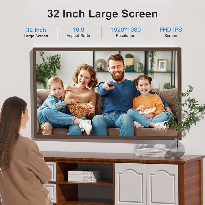Extra-Large Digital Picture Frame 32"-Wood-Frame - Dual-WiFi 1920x1080 FHD IPS Load Photo Video from Phone via APP Email, Wall Mounted for Home Decoration Wood Grain Design, Gifts for Mom Dad Family