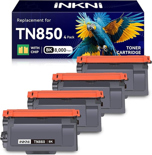 InkNI Compatible TN850 Toner Cartridge Replacement for Brother TN850 TN820 TN880 High Yield Compatible for Brother DCP-L5600DN HL L5000D HL L5200DW HL L6200DW L5850DW L6700DW Printer (Black, 4-Pack)