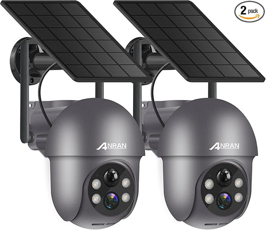 ANRAN 3MP Security Camera Wireless Outdoor, 2K Solar Outdoor Camera with 360° View, Smart Siren, Spotlights, Color Night Vision, PIR Human Detection, Pan Tilt Control, 2-Way Talk, Q01 Grey 2 Packs