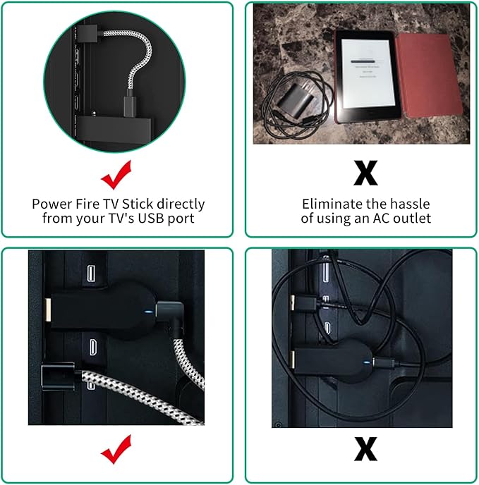 USB Power Cable for Fire Stick, Adapter Cord Plug Replacement, Powers Amazon FireStick Directly from TV USB Port, Eliminates The Need for a Charger