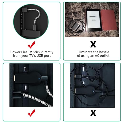 USB Power Cable for Fire Stick, Powers Amazon Fire TV Stick Directly from TV USB Port Eliminating Adapter, Cord Plug Charger Replacement for FireStick (2 Pack)