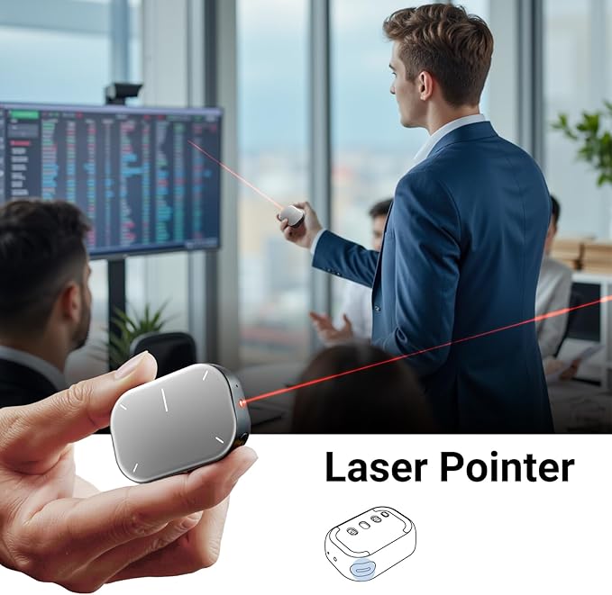 Cheerdots2 Bluetooth Detachable Air Mouse Touchpad Mouse with Voice Recording, Presentation Clicker Wireless Presenter Presentation Remote with Laser Pointer for Mac, Windows (Recording, Silver)