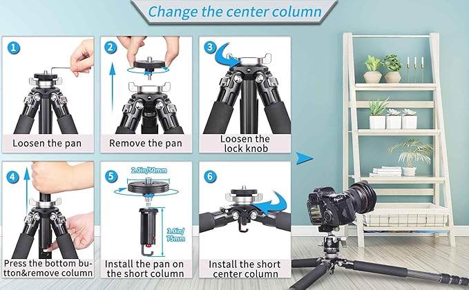 INNOREL Carbon Fiber Camera Tripod GT254C Professional Compact Portable Tripod for DSLR Camera Lightweight Camera Stand with Low Gravity Center Ballhead Special-Shaped Center Column Load 33.1lb/15kg